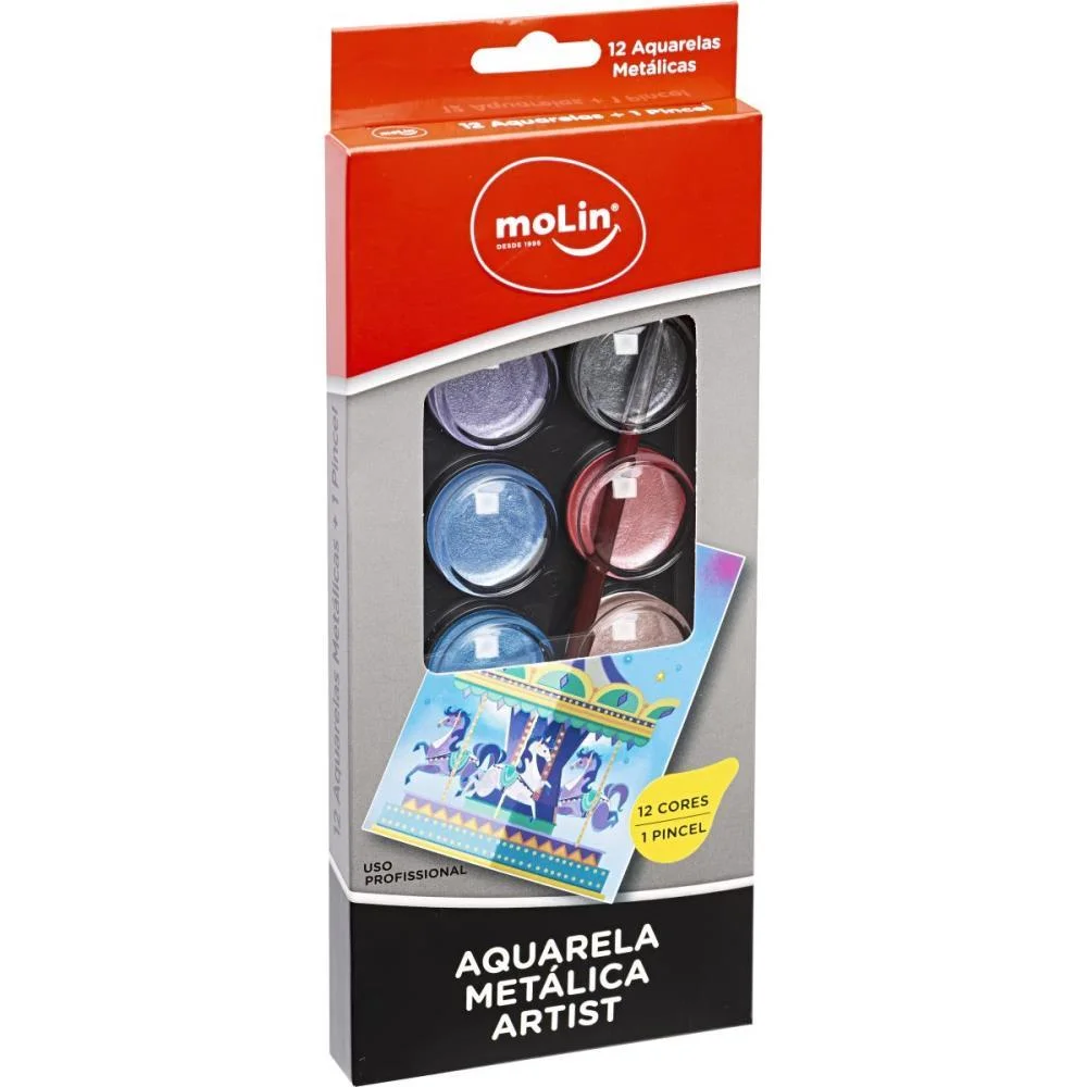 AQUARELA ESCOLAR METALICA ARTIST 12CORES MOLIN (ESTOJO) - imagem 3