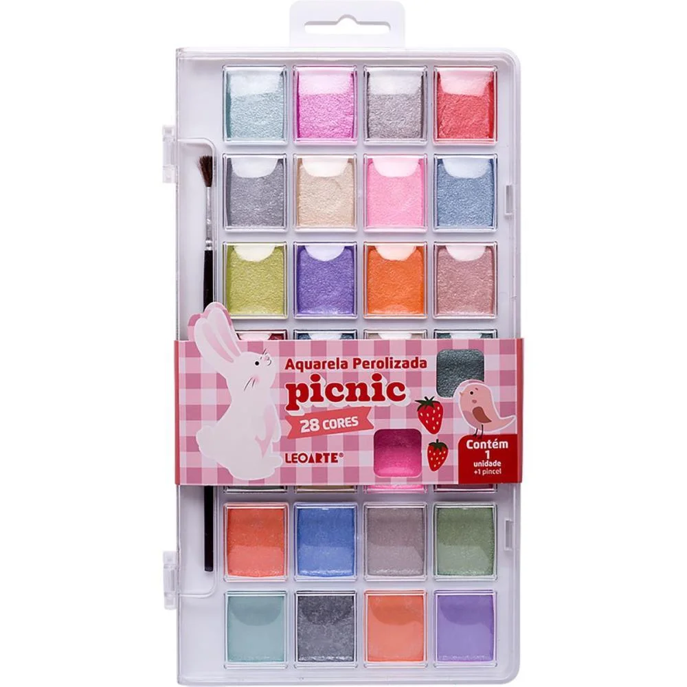 AQUARELA ESCOLAR PICNIC PEROLIZADA 28COR.C/PINC LEONORA (ESTOJO) - imagem 4