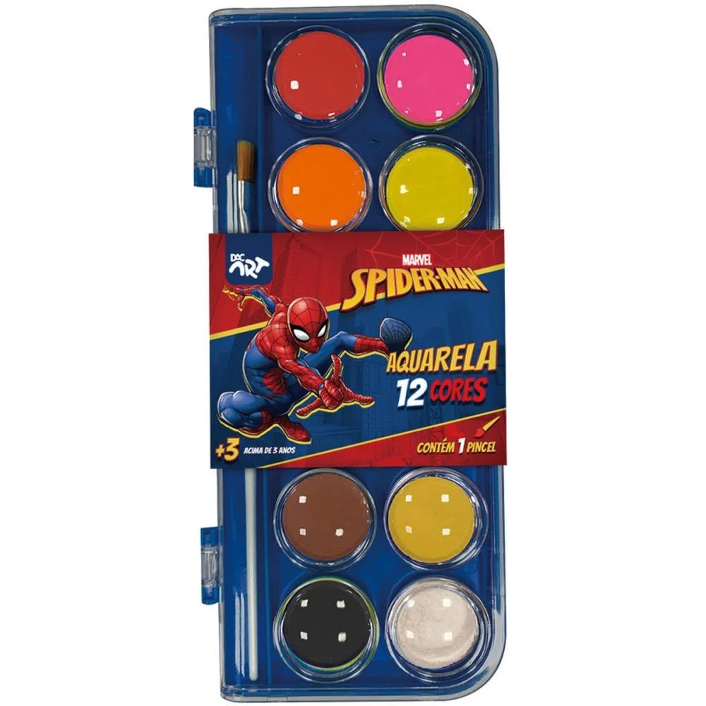 AQUARELA ESCOLAR SPIDER-MAN 12 CORES C/PINCEL DAC (UNIDADE) - imagem 3