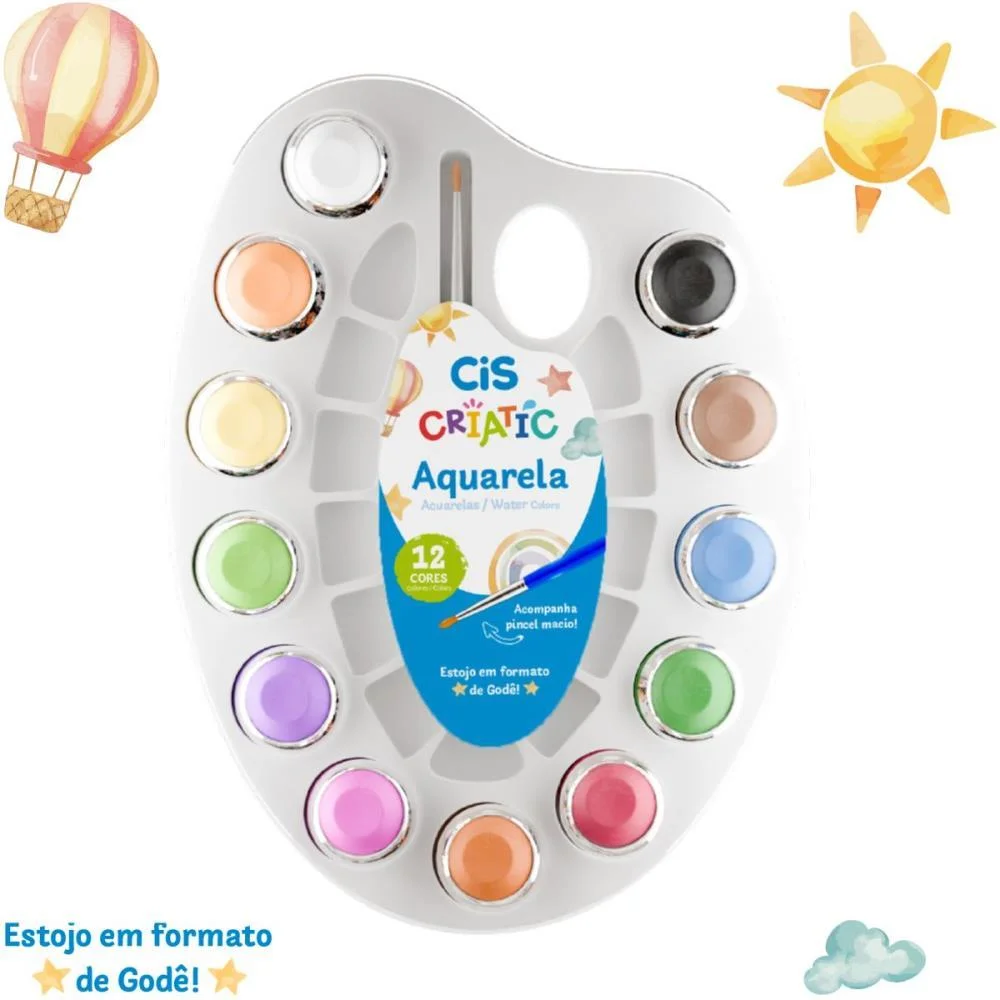 AQUARELA ESCOLAR CIS CRIATIC 12 CORES + PINCEL SERTIC (ESTOJO) - imagem 2