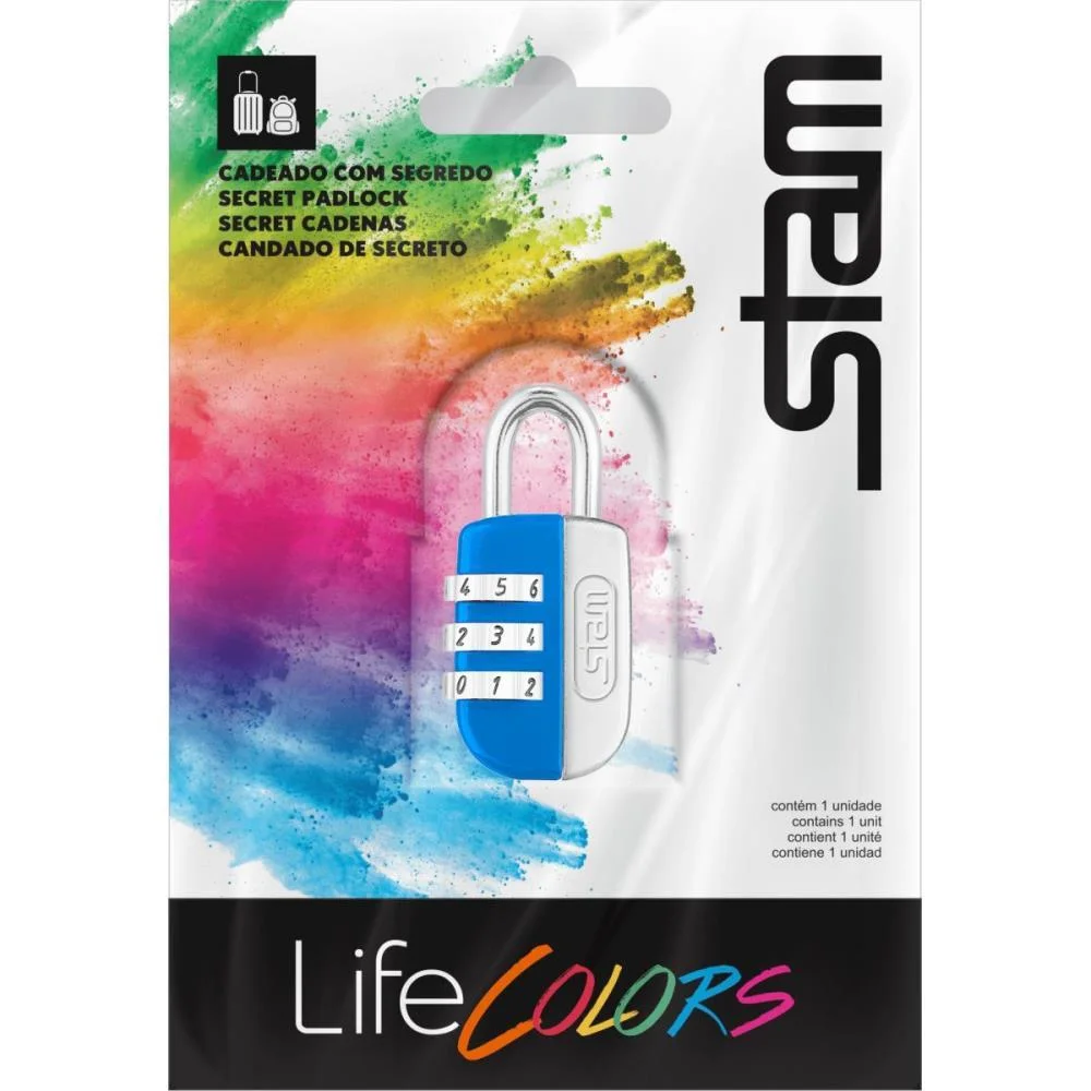 CADEADO SEGREDO 20MM LIFE COLORS AZUL STAM (UNIDADE) - imagem 5
