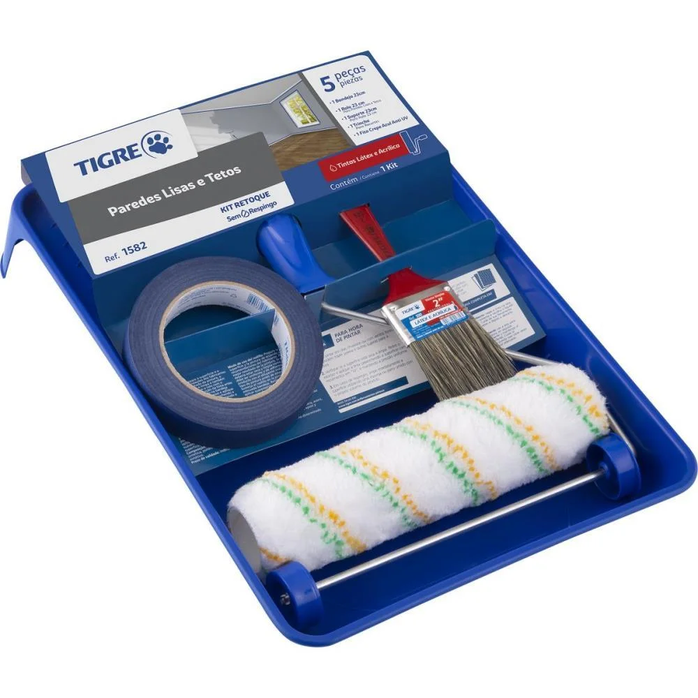 ROLO DE PINTURA KIT RETOQUE 5PCS ANTI RESPINGO PINCEIS TIGRE (KIT) - imagem 2