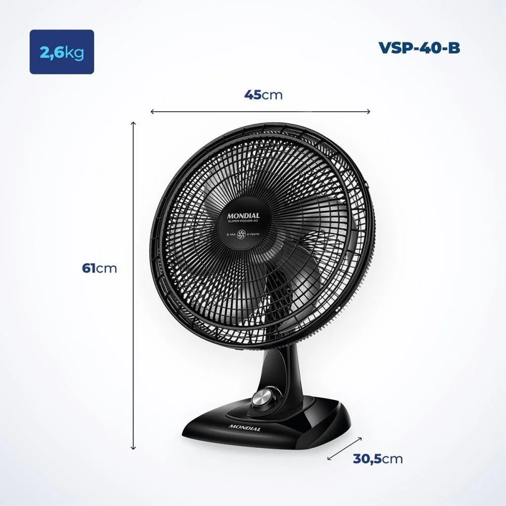 VENTILADOR MESA SUPER POWER 220V 40CM PTO MONDIAL (UNIDADE) - imagem 8