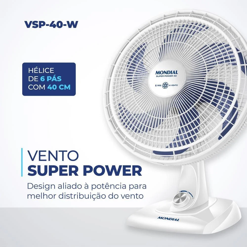 VENTILADOR MESA SUPER POWER 127V 40CM BCO MONDIAL (UNIDADE) - imagem 4