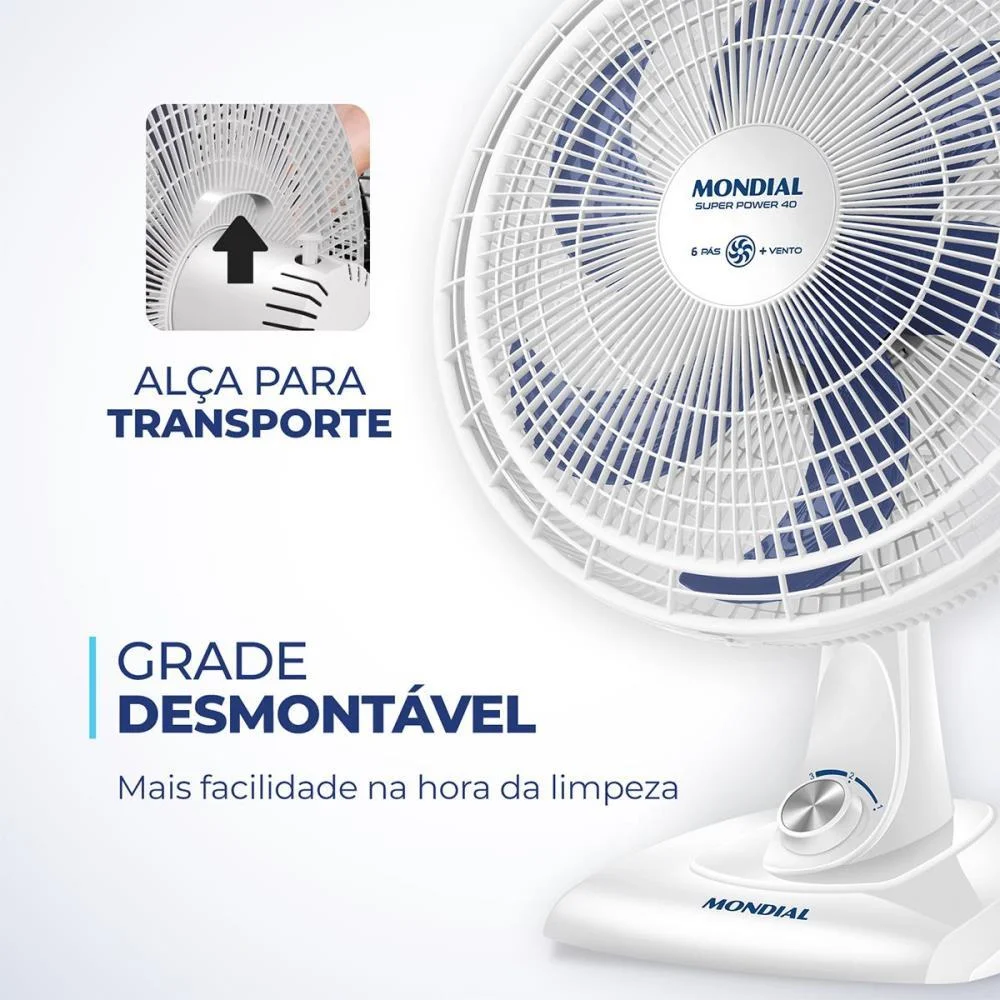 VENTILADOR MESA SUPER POWER 127V 40CM BCO MONDIAL (UNIDADE) - imagem 7