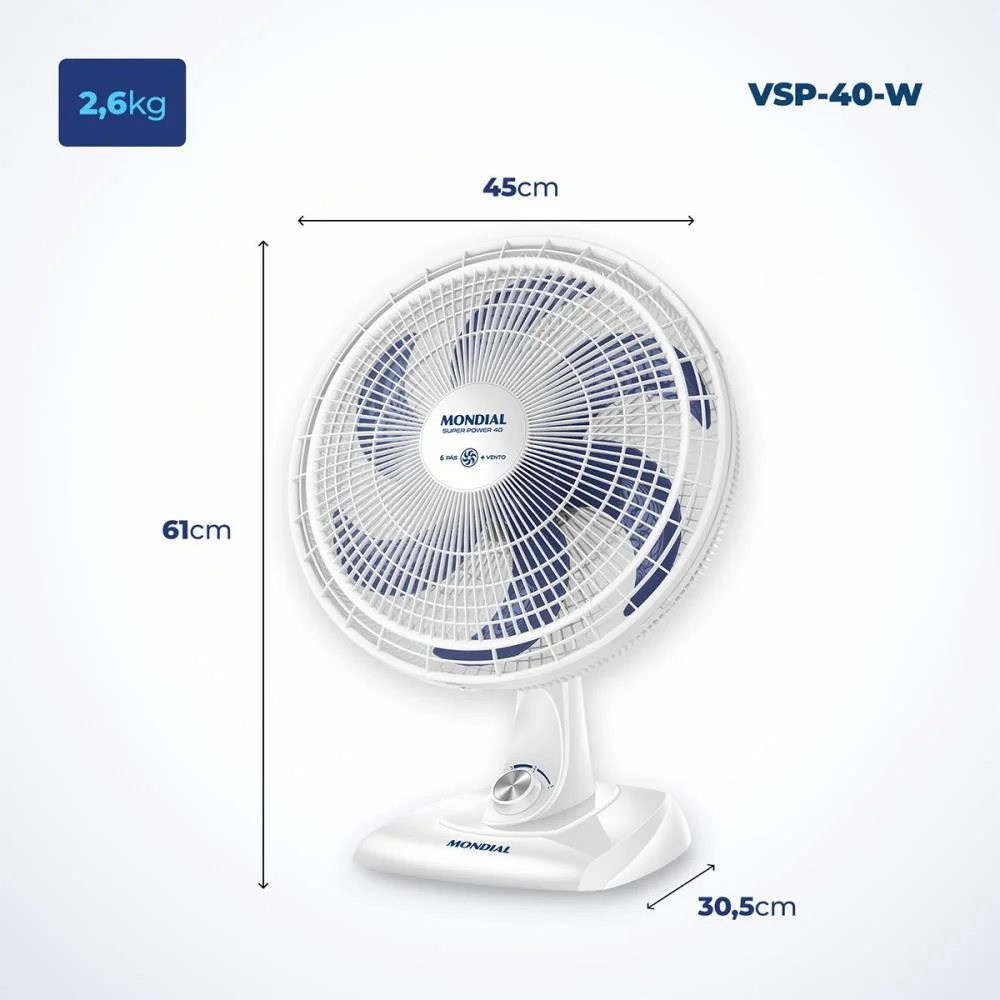 VENTILADOR MESA SUPER POWER 127V 40CM BCO MONDIAL (UNIDADE) - imagem 8