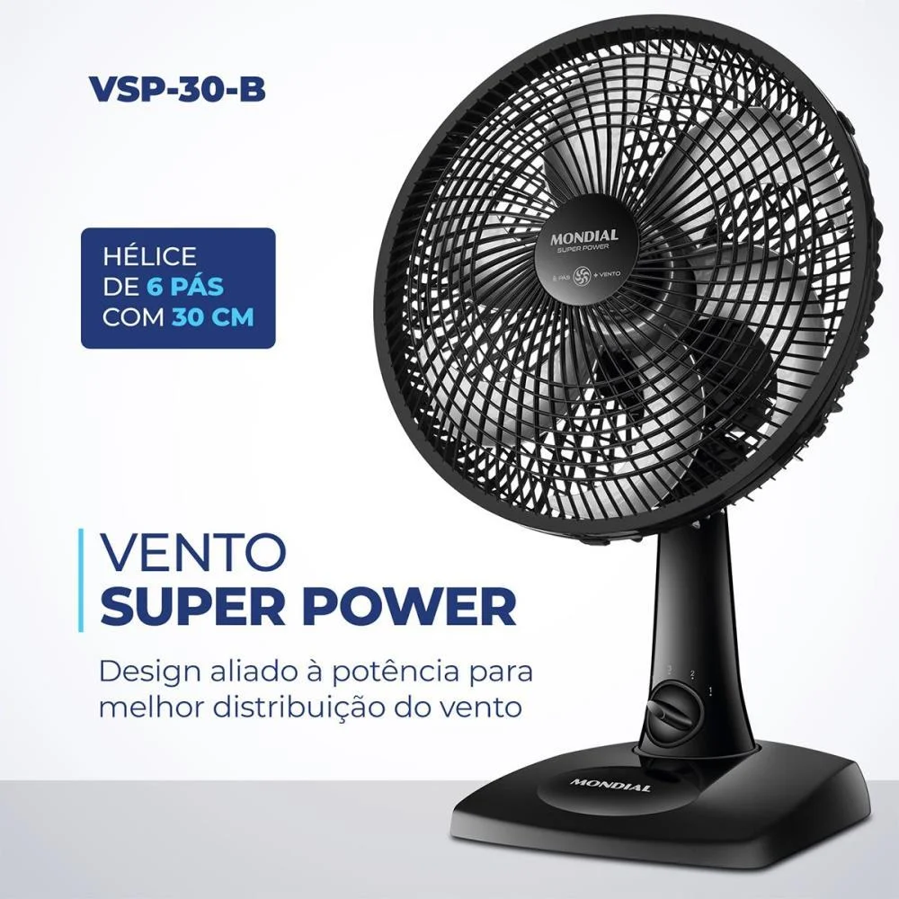 VENTILADOR MESA SUPER POWER 127V 30CM PTO MONDIAL (UNIDADE) - imagem 4