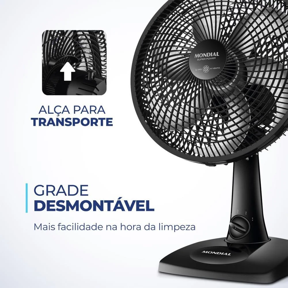 VENTILADOR MESA SUPER POWER 127V 30CM PTO MONDIAL (UNIDADE) - imagem 7