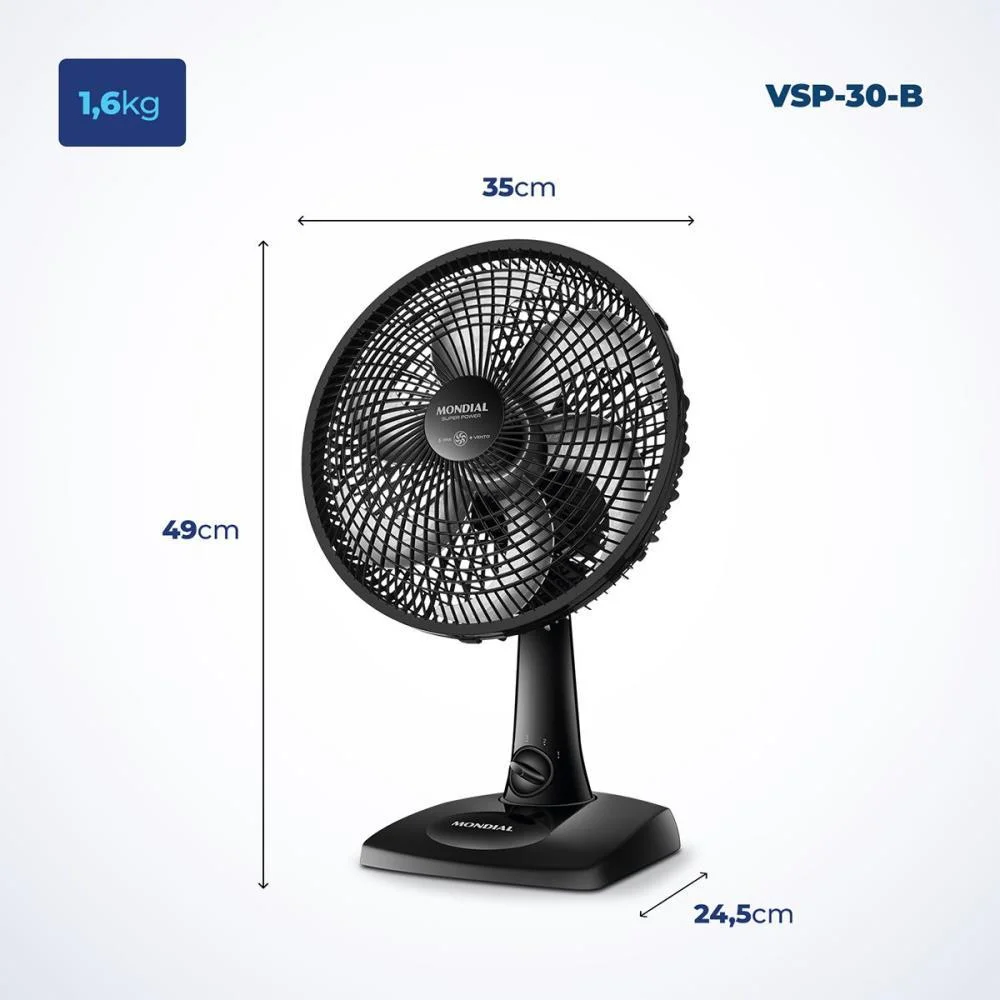 VENTILADOR MESA SUPER POWER 127V 30CM PTO MONDIAL (UNIDADE) - imagem 8