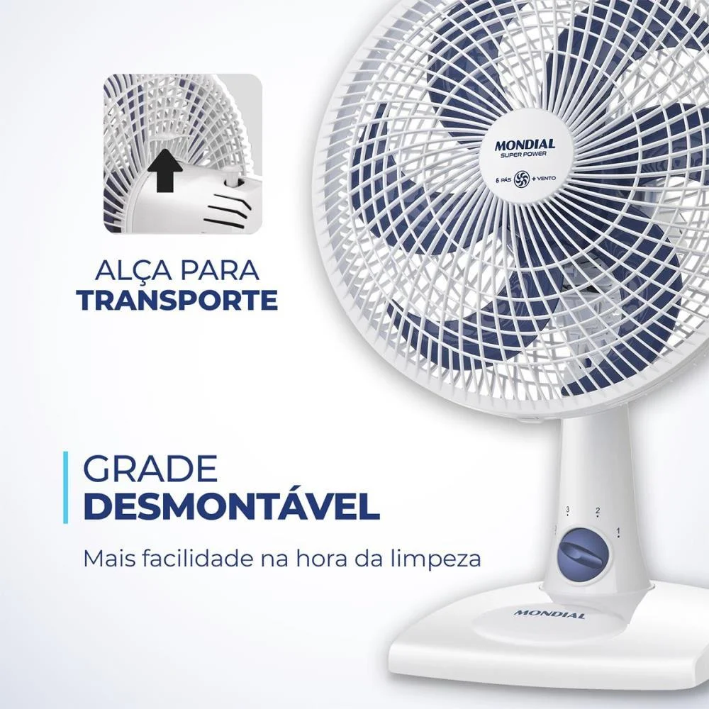 VENTILADOR MESA SUPER POWER 127V 30CM BCO MONDIAL (UNIDADE) - imagem 7