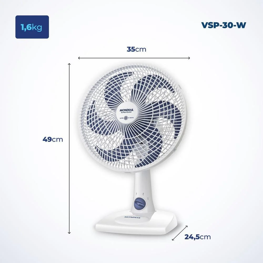 VENTILADOR MESA SUPER POWER 127V 30CM BCO MONDIAL (UNIDADE) - imagem 8