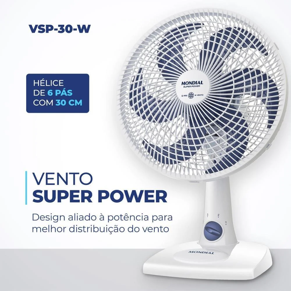 VENTILADOR MESA SUPER POWER 220V 30CM BCO MONDIAL (UNIDADE) - imagem 4