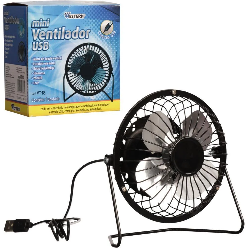 VENTILADOR USB PORTATIL SILENCIOSO PRETO/AZUL WESTERN (UNIDADE) - imagem 3
