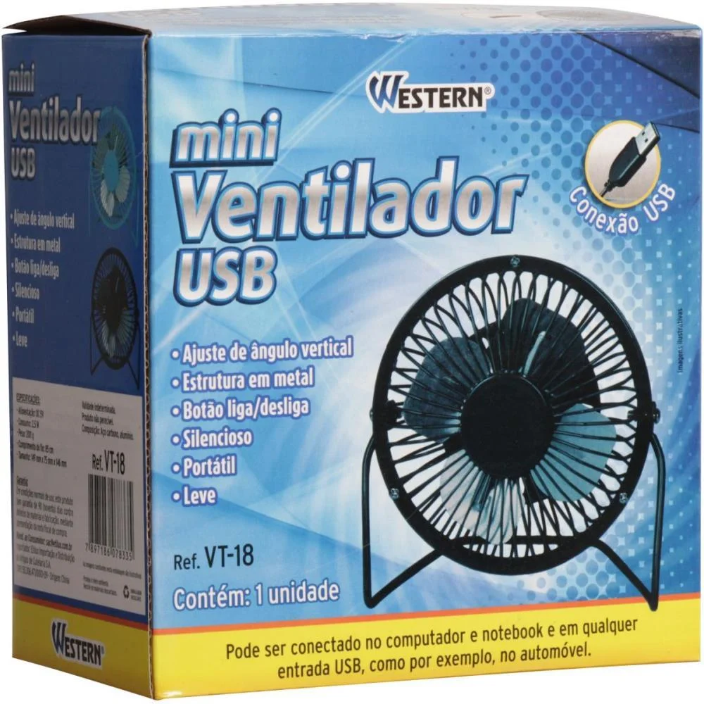 VENTILADOR USB PORTATIL SILENCIOSO PRETO/AZUL WESTERN (UNIDADE) - imagem 5