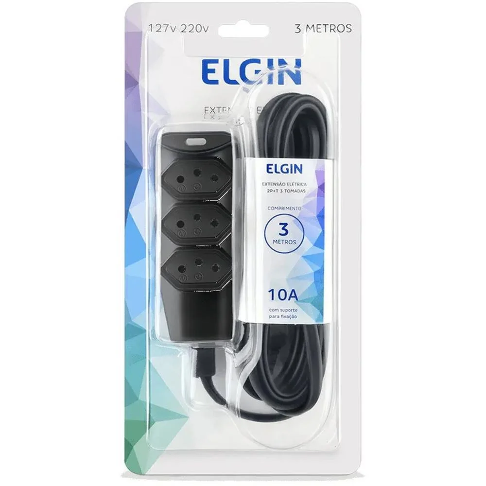 EXTENSAO ELETRICA BIPOLAR 3ENTRADAS 3MTS. PRETA ELGIN (UNIDADE) - imagem 5