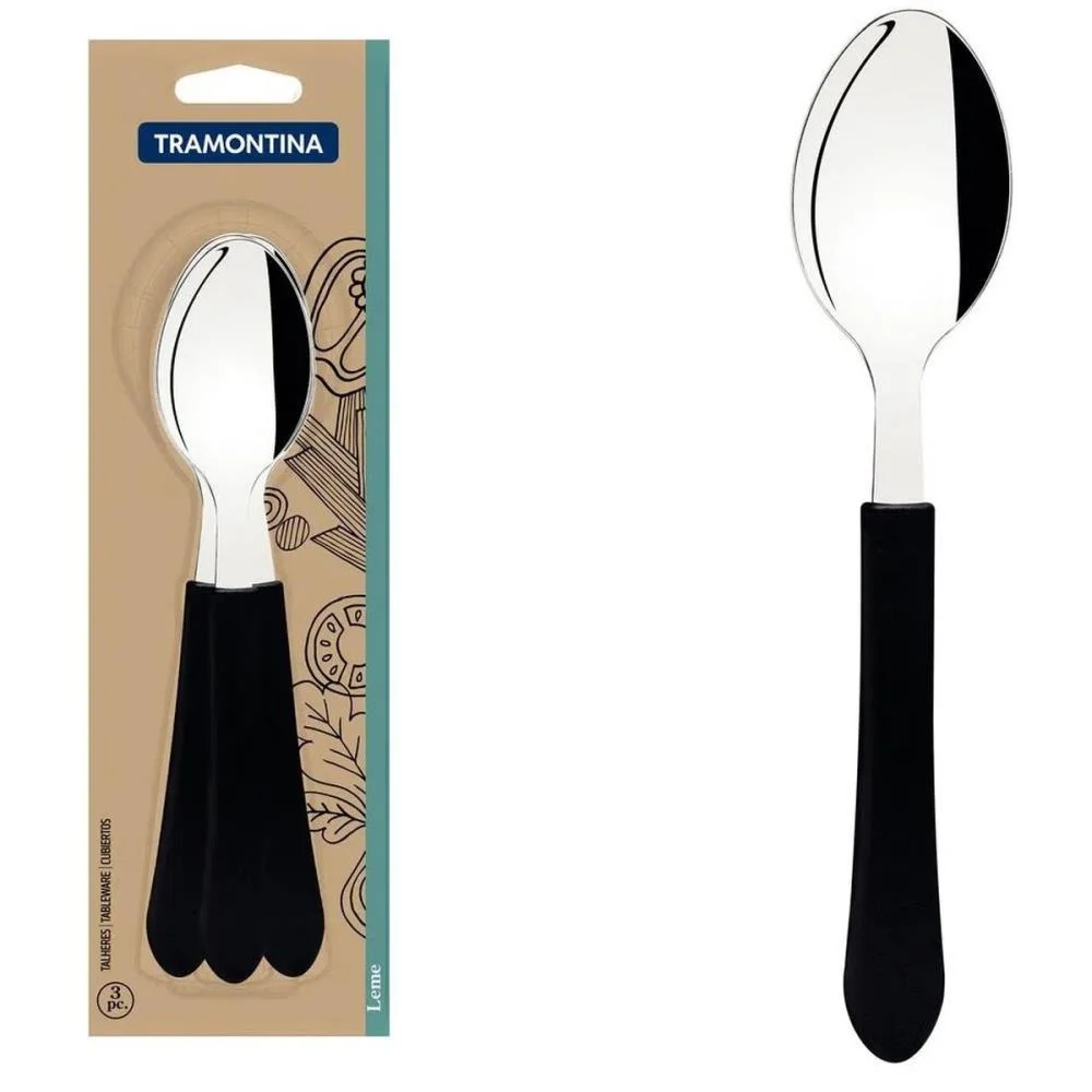 TALHER COLHER MESA LEME 3PC INOX C.PT TRAMONTINA (BLISTER) - imagem 4