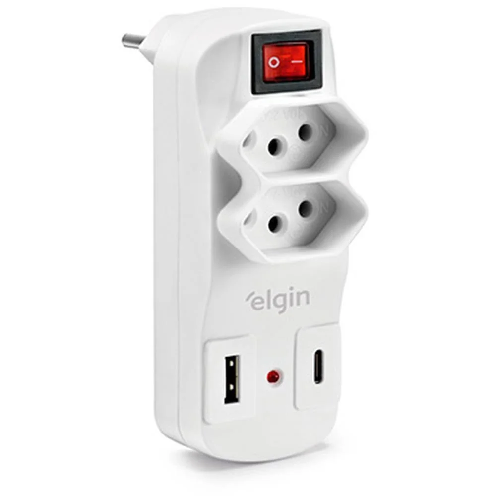 FILTRO DE LINHA 2 TOMADAS +USB TIPO A/C 10AMP ELGIN (UNIDADE) - imagem 2