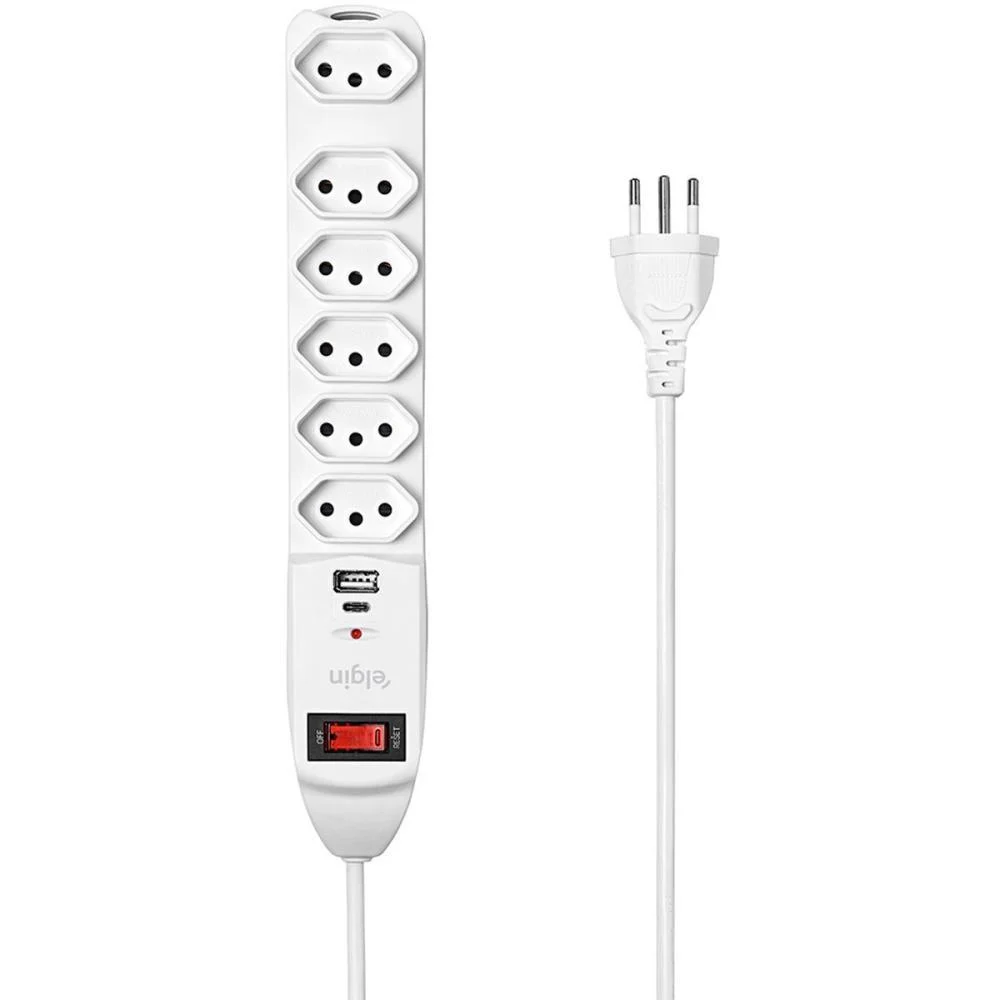 FILTRO DE LINHA 6 TOMADAS +USB TIPO A/C 10AMP ELGIN (UNIDADE) - imagem 4