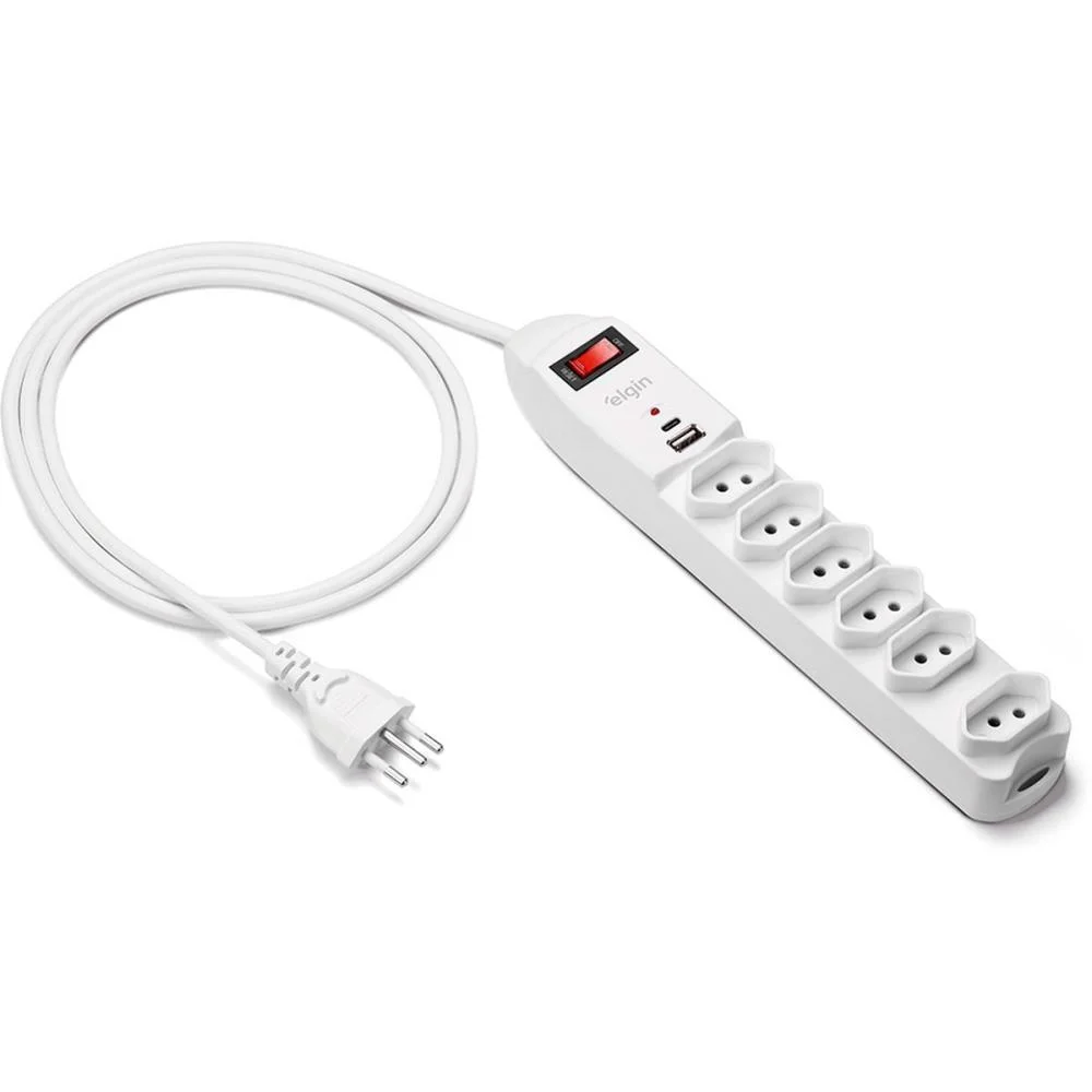 FILTRO DE LINHA 6 TOMADAS +USB TIPO A/C 10AMP ELGIN (UNIDADE) - imagem 5