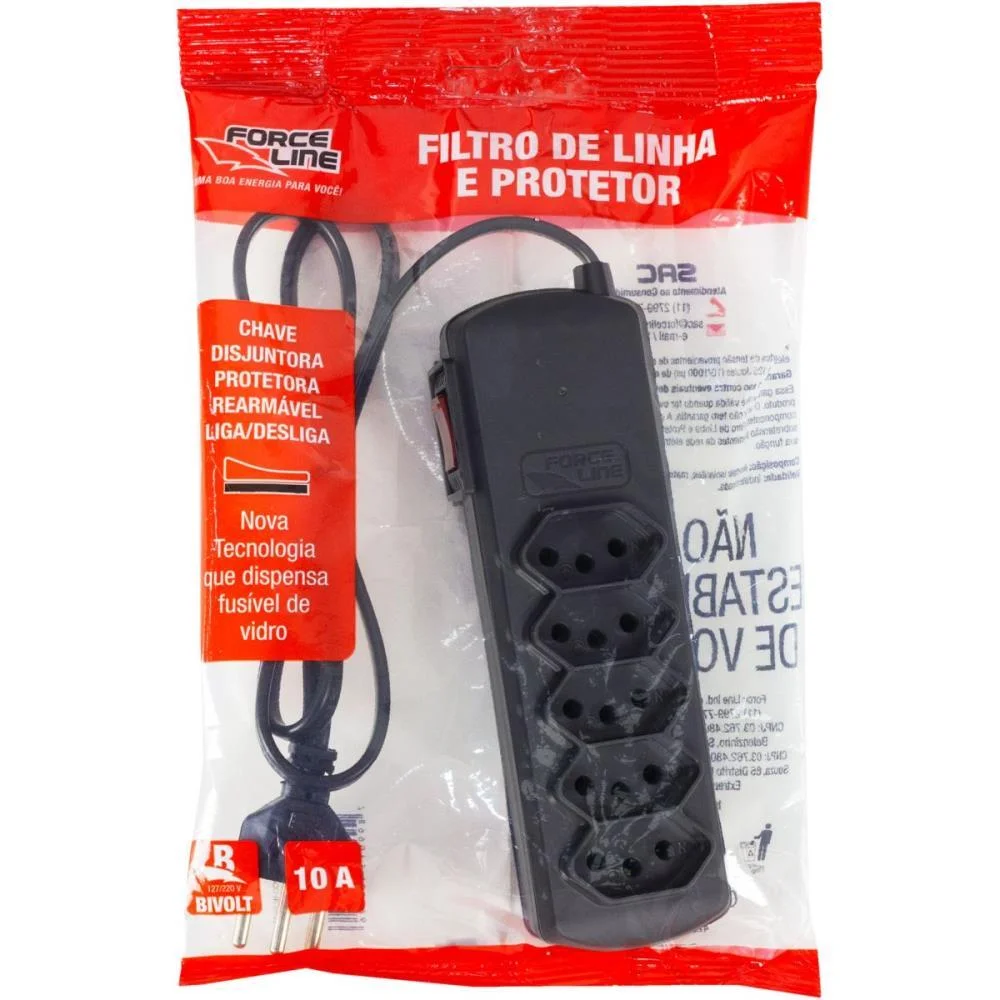 FILTRO DE LINHA 5 TOMADAS SLIM BIVOLT 0,8M PT FORCE LINE (UNIDADE) - imagem 5