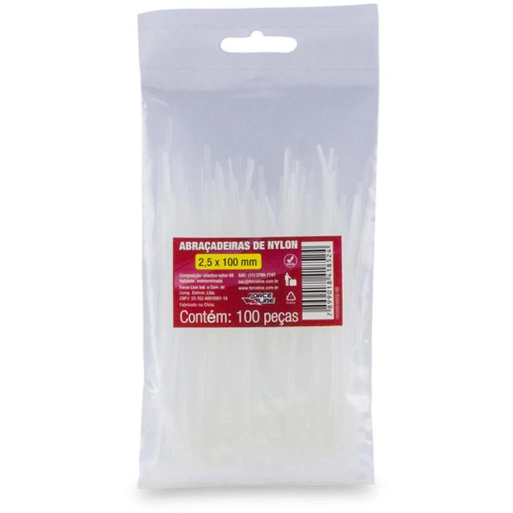 ABRACADEIRA NYLON BRANCA 2,5X100MM. FORCE LINE (PCT.C/100) - imagem 3