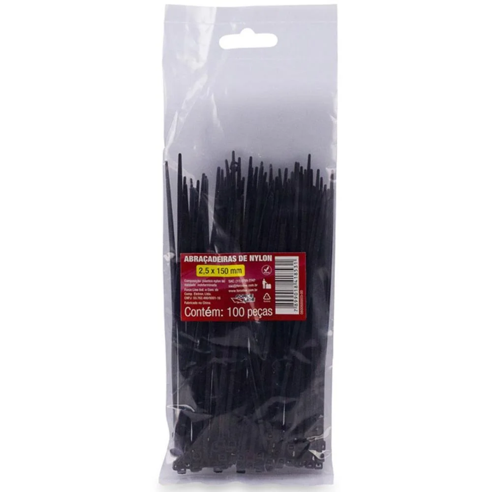 ABRACADEIRA NYLON PRETA 2,5X150MM. FORCE LINE (PCT.C/100) - imagem 3