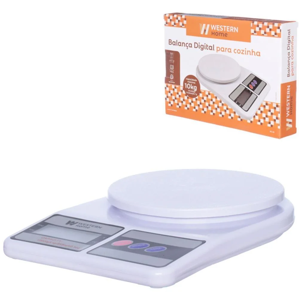 BALANCA DE COZINHA DIGITAL ATE 10KG BRANCA WESTERN (UNIDADE) - imagem 3