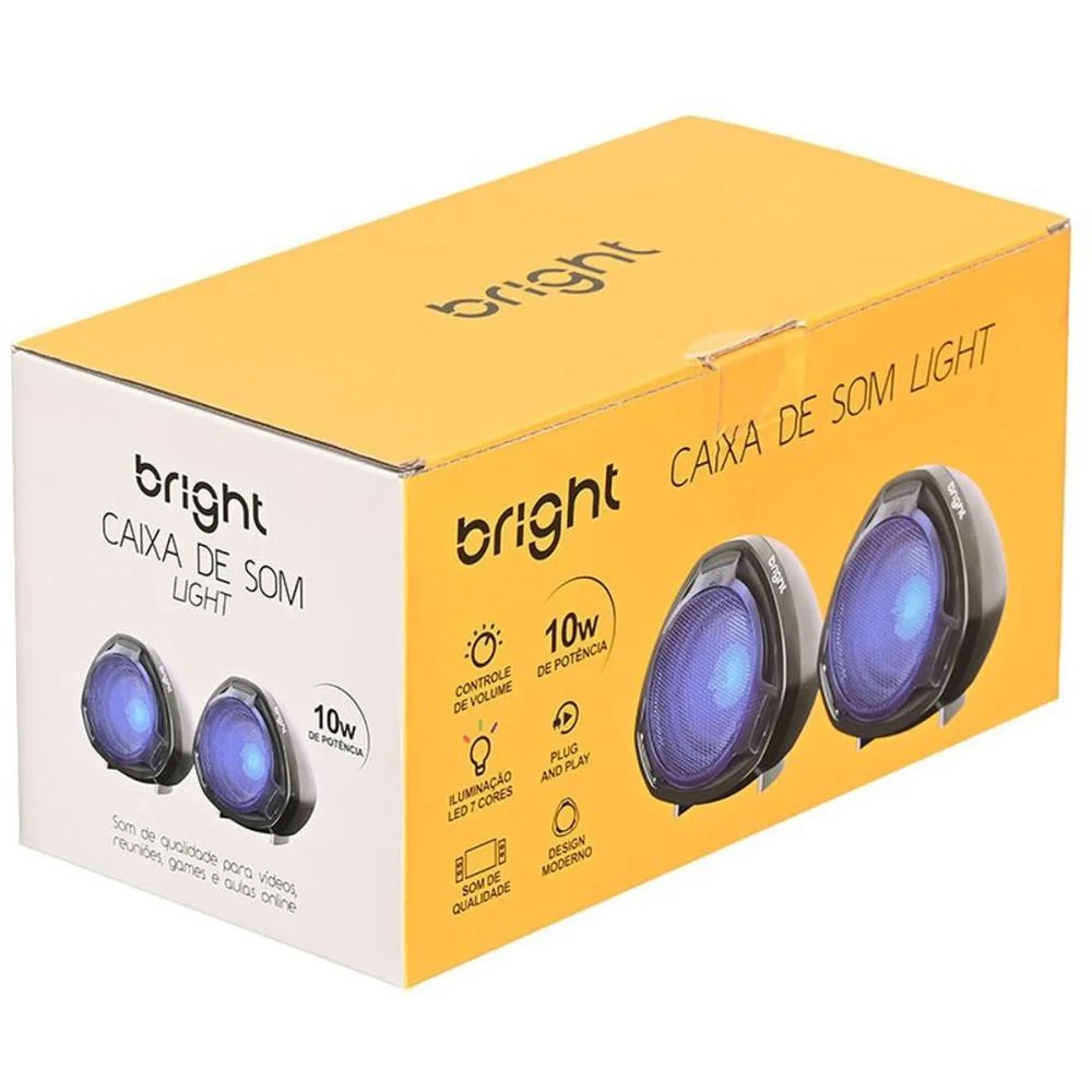 CAIXA DE SOM P/ COMPUTADOR LIGHT RGB USB/P2 5V-10W PRETA BRIGHT (UNIDADE) - imagem 3