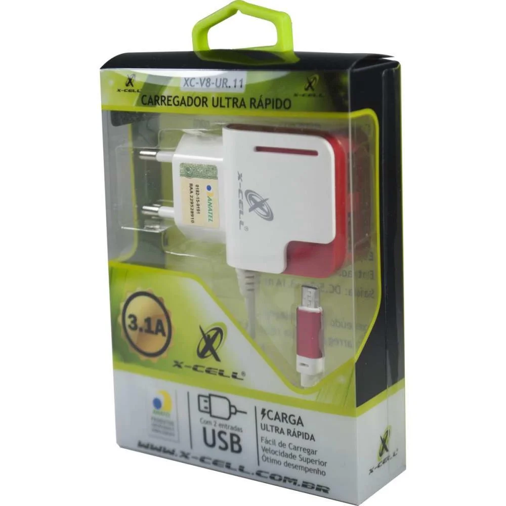 CARREGADOR CELULAR DE PAREDE MICRO V8 2ENTRADAS USB 3.1A FLEX (UNIDADE) - imagem 4