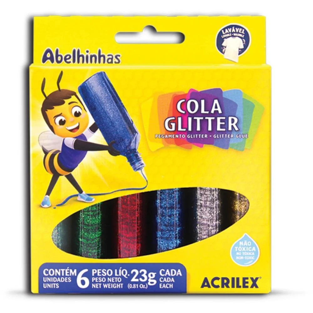 COLA COM GLITTER ESTOJO C/06 CORES 23G (S) ACRILEX (PCT.C/06) - imagem 3