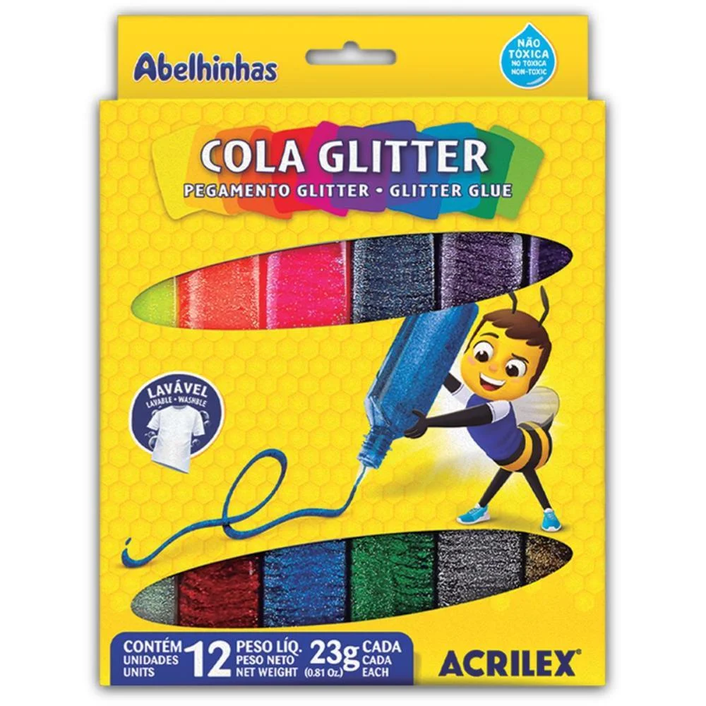 COLA COM GLITTER ESTOJO C/12 CORES 23G (S) ACRILEX (PCT.C/03) - imagem 2