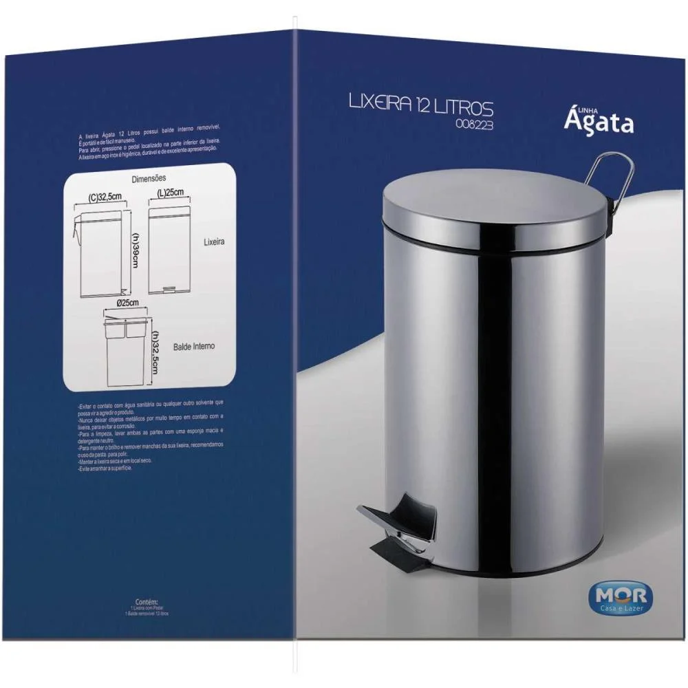 LIXEIRA AGATA INOX C/PEDAL 12LTS. MOR (UNIDADE) - imagem 5