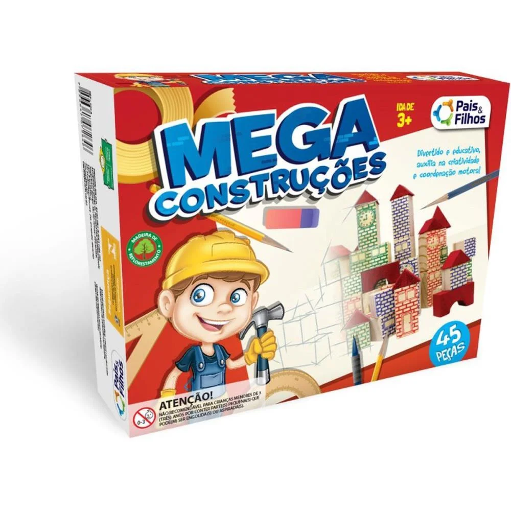 BRINQUEDO PARA MONTAR MEGA CONSTRUÇÕES 45 PECAS PAIS E FILHOS (UNIDADE) - imagem 4