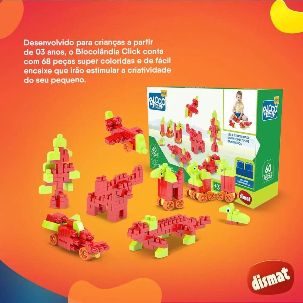 BRINQUEDO PARA MONTAR MAIS BLOCOS CLICK I 60PCS DISMAT (UNIDADE) - imagem 5