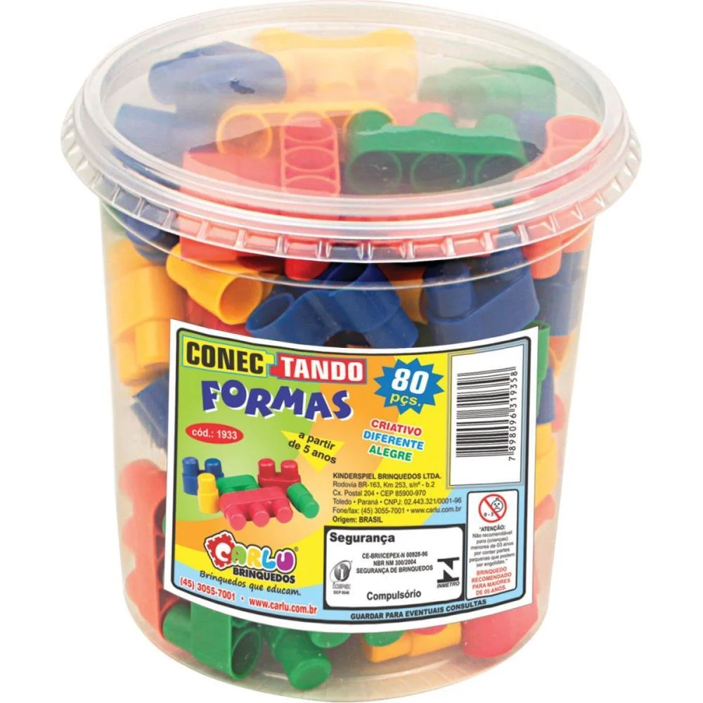 BRINQUEDO PARA MONTAR CONECTANDO FORMAS 80 PECAS CARLU (POTE) - imagem 3
