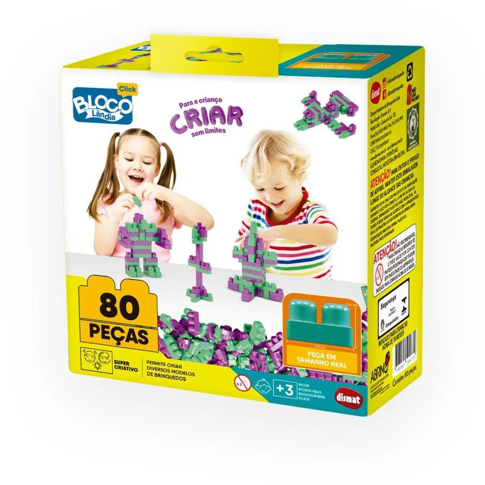 BRINQUEDO PARA MONTAR MAIS BLOCOLANDIA CLICK 80PECAS DISMAT (UNIDADE) - imagem 3