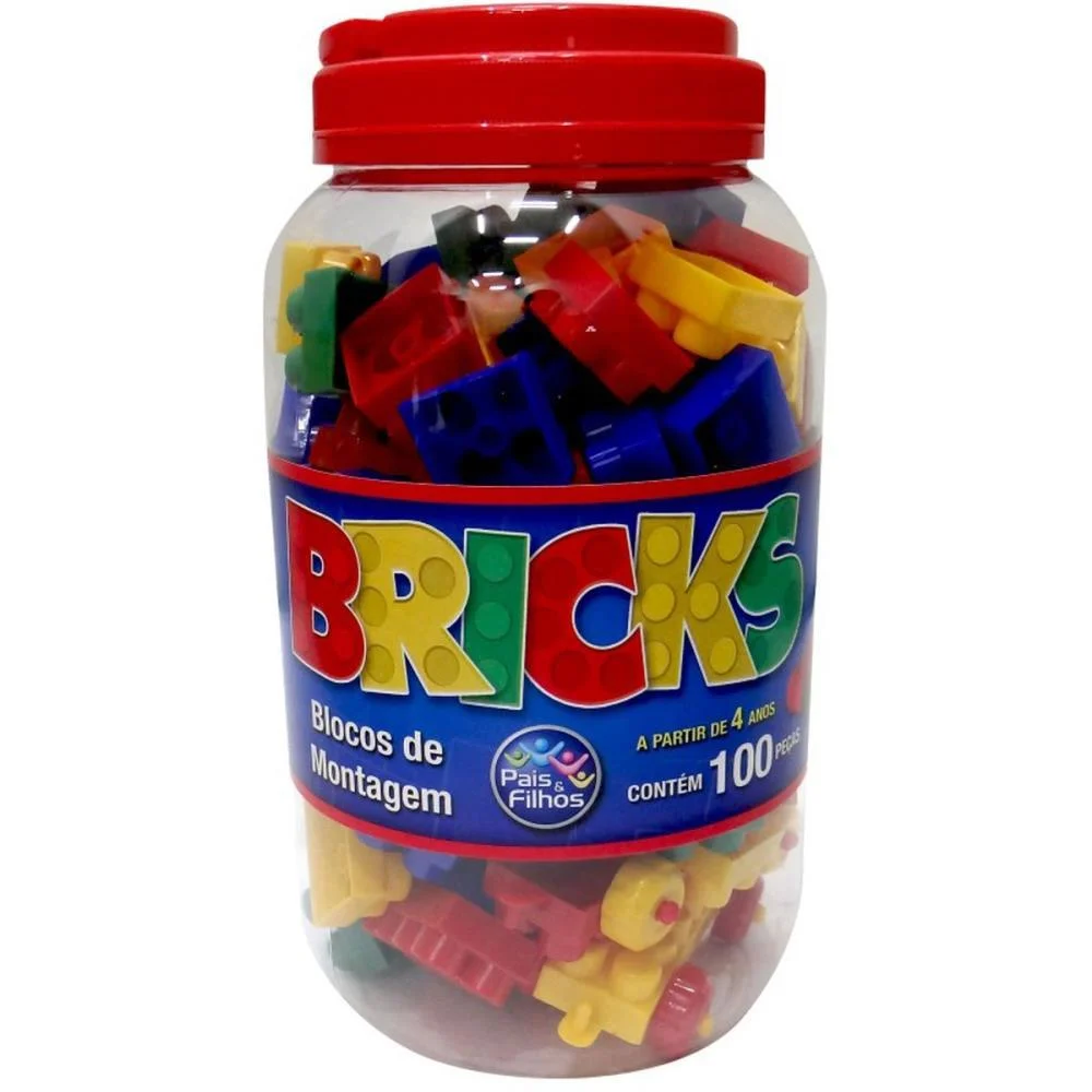 BRINQUEDO PARA MONTAR BRICKS BLOCOS MONTAGEM 100PECA PAIS E FILHOS (POTE) - imagem 4
