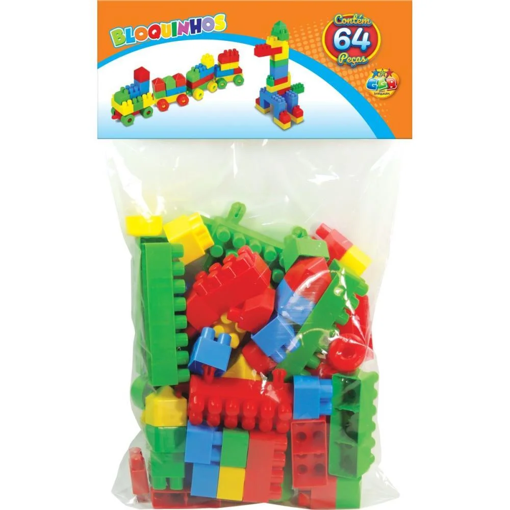 BRINQUEDO PARA MONTAR BLOQUINHOS 64 PECAS GGB PLAST (PACOTE) - imagem 3