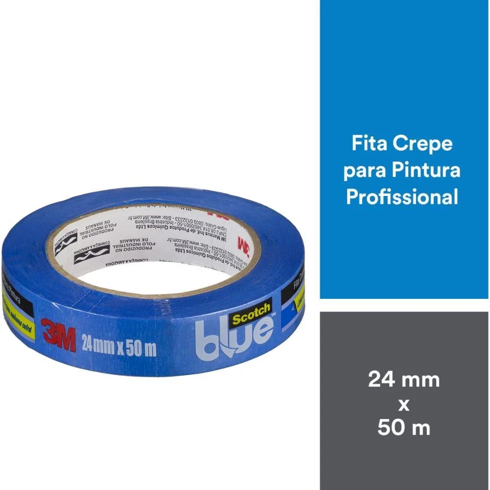 FITA CREPE BLUE TAPE 2090 24MMX50MTS. 3M (UNIDADE) - imagem 3