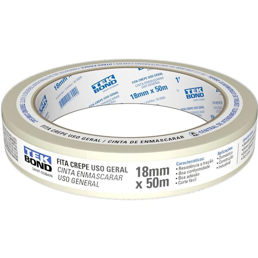 FITA CREPE BRANCA 18MMX50M. TEKBOND (UNIDADE) - imagem 2