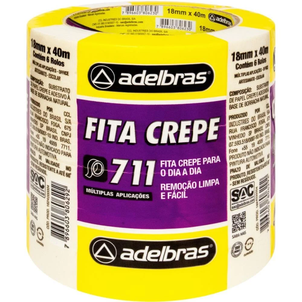 FITA CREPE 711 CREPE 18MMX40M ADELBRAS (PCT.C/06) - imagem 3