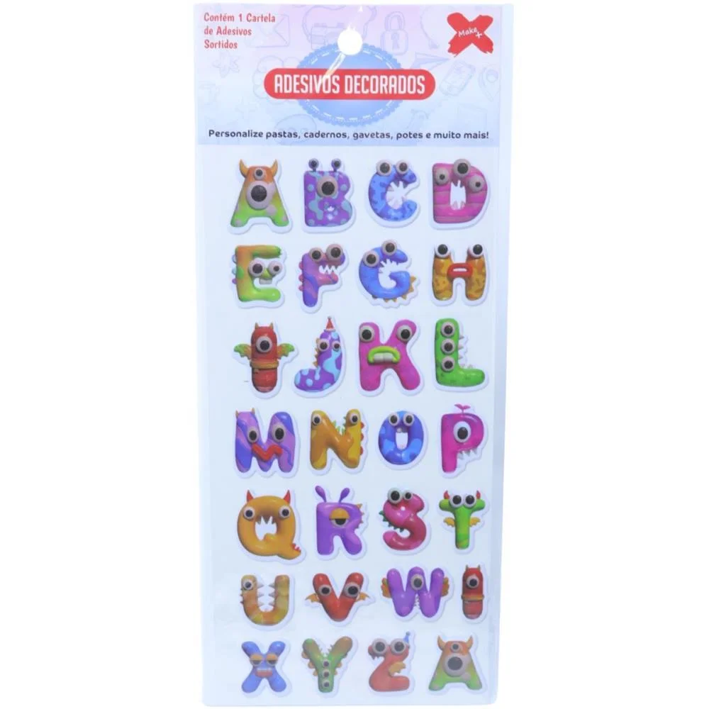 ADESIVOS DECORADOS 10X24CM.LETRAS/NUMEROS CART.SO MAKE+ (PCT.C/24) - imagem 8