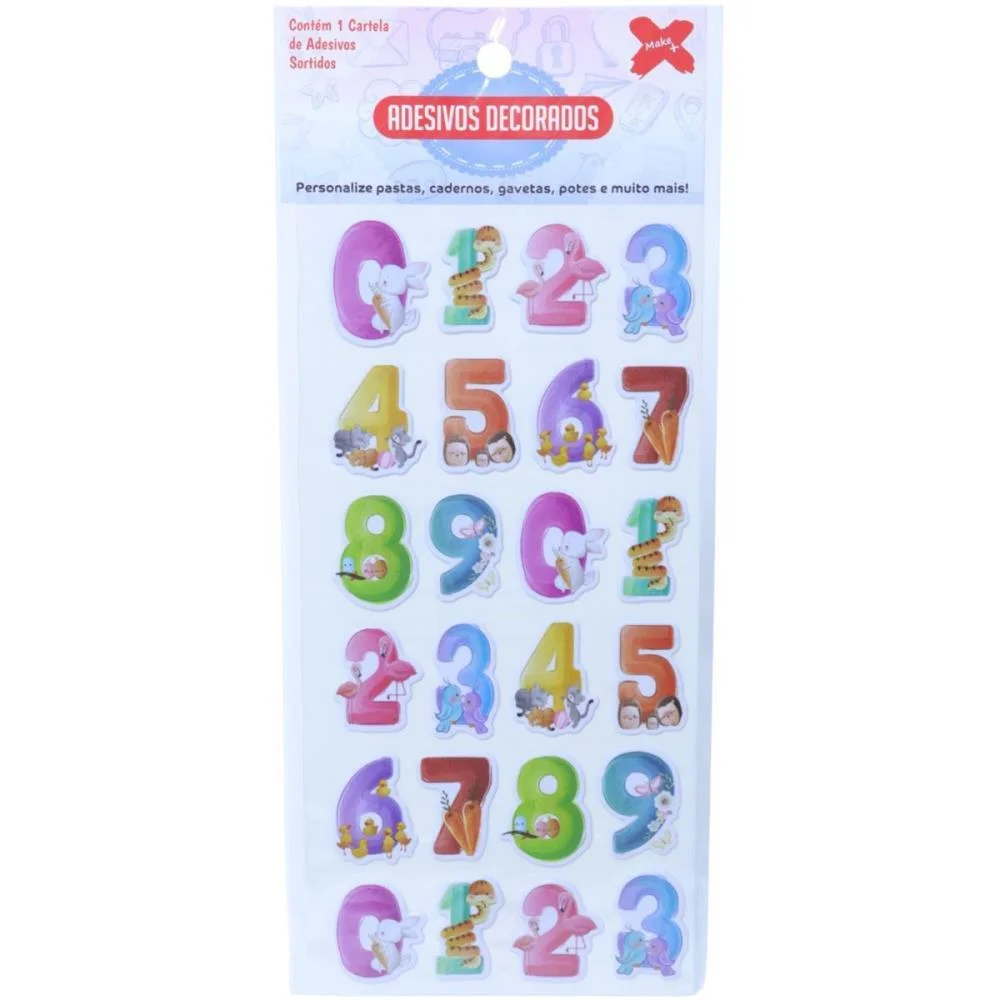 ADESIVOS DECORADOS 10X24CM.LETRAS/NUMEROS CART.SO MAKE+ (PCT.C/24) - imagem 9