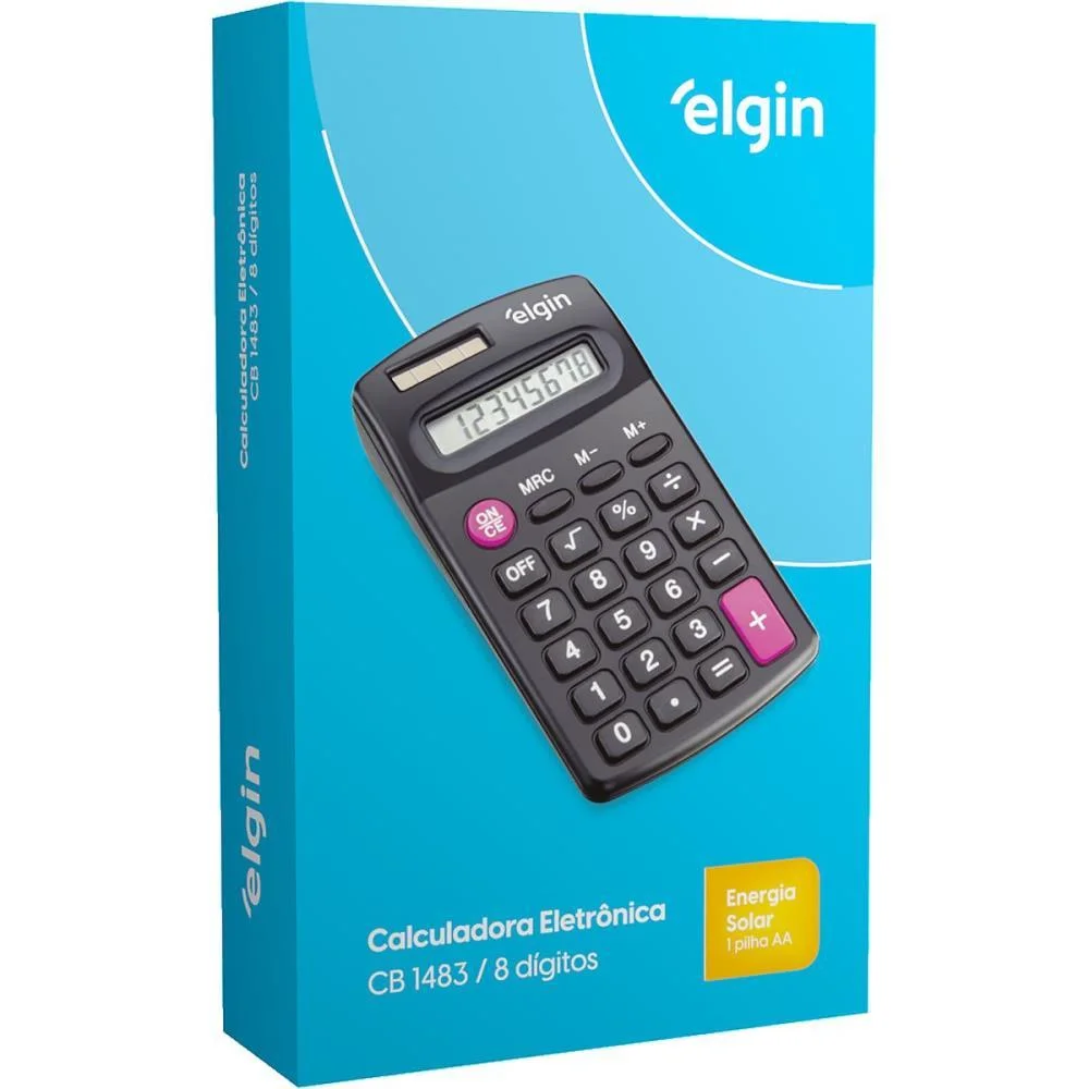 CALCULADORA DE BOLSO 8 DIG. SOLAR/PILHA AA PRETA ELGIN (UNIDADE) - imagem 4