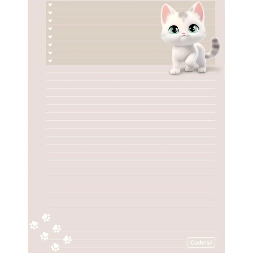 CADERNO 01X1 CP.DURA COLEGIAL CUTE CAT C/BLOCO CORACAO 80F(S CADERSIL (UNIDADE) - imagem 11
