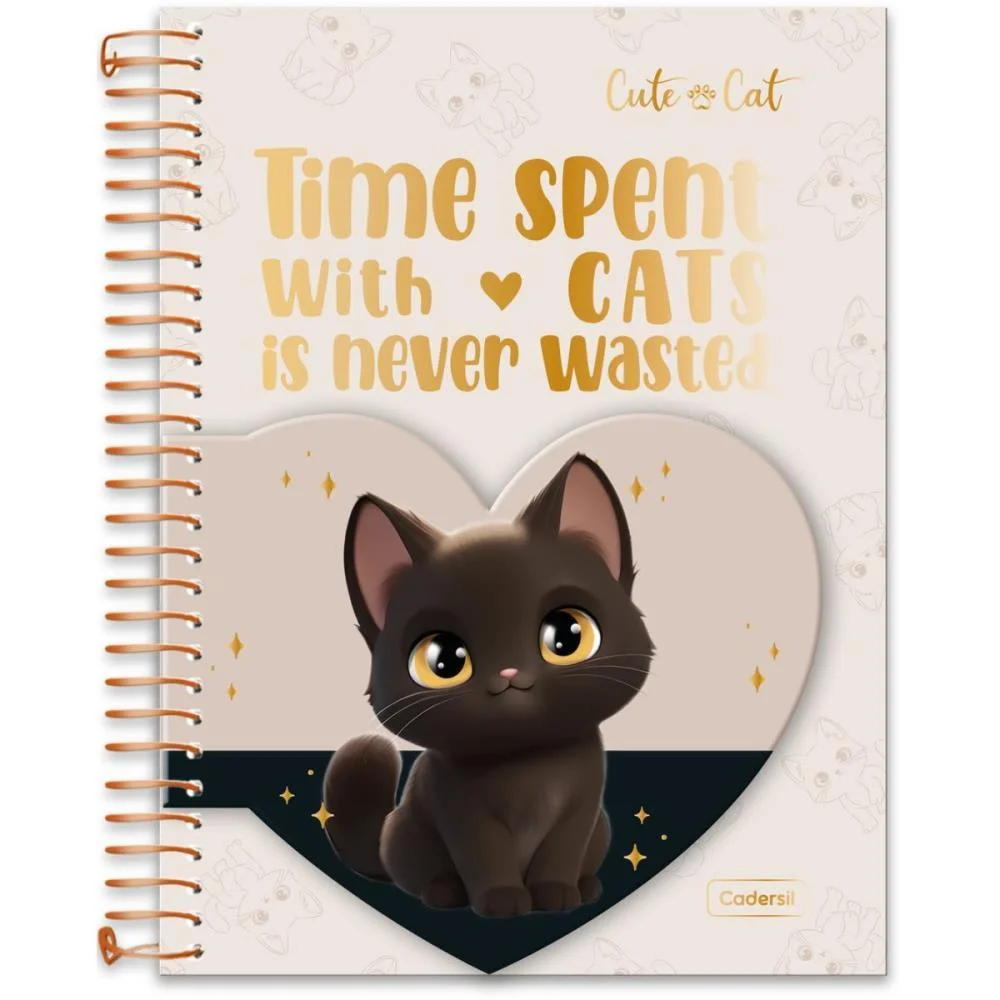 CADERNO 01X1 CP.DURA COLEGIAL CUTE CAT C/BLOCO CORACAO 80F(S CADERSIL (UNIDADE) - imagem 4
