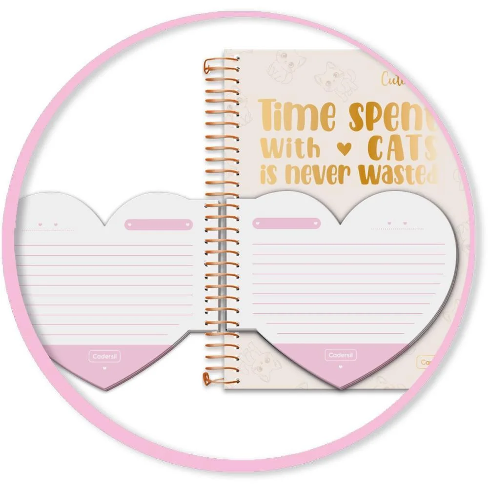 CADERNO 01X1 CP.DURA COLEGIAL CUTE CAT C/BLOCO CORACAO 80F(S CADERSIL (UNIDADE) - imagem 6