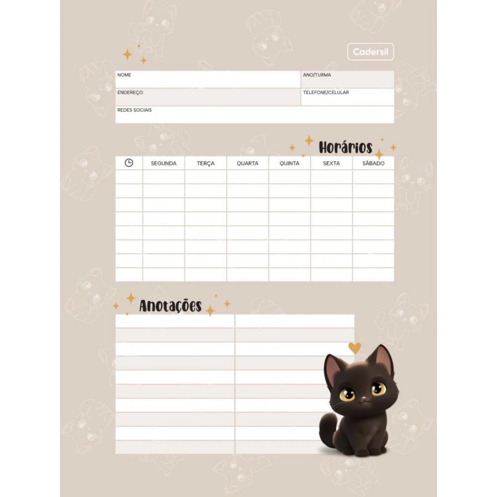 CADERNO 01X1 CP.DURA COLEGIAL CUTE CAT C/BLOCO CORACAO 80F(S CADERSIL (UNIDADE) - imagem 9
