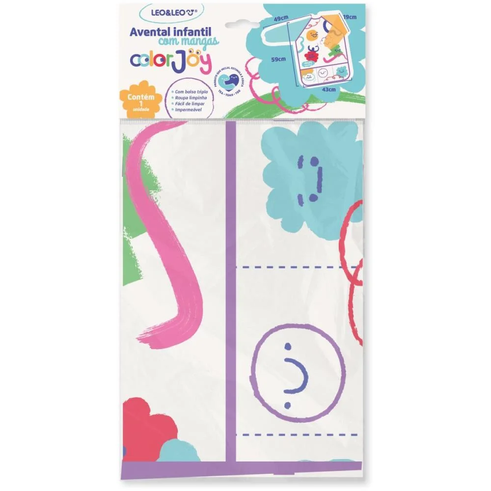 AVENTAL ESCOLAR DECORADO COLOR JOY MANGA COMPRIDA C/BOL LEONORA (UNIDADE) - imagem 5