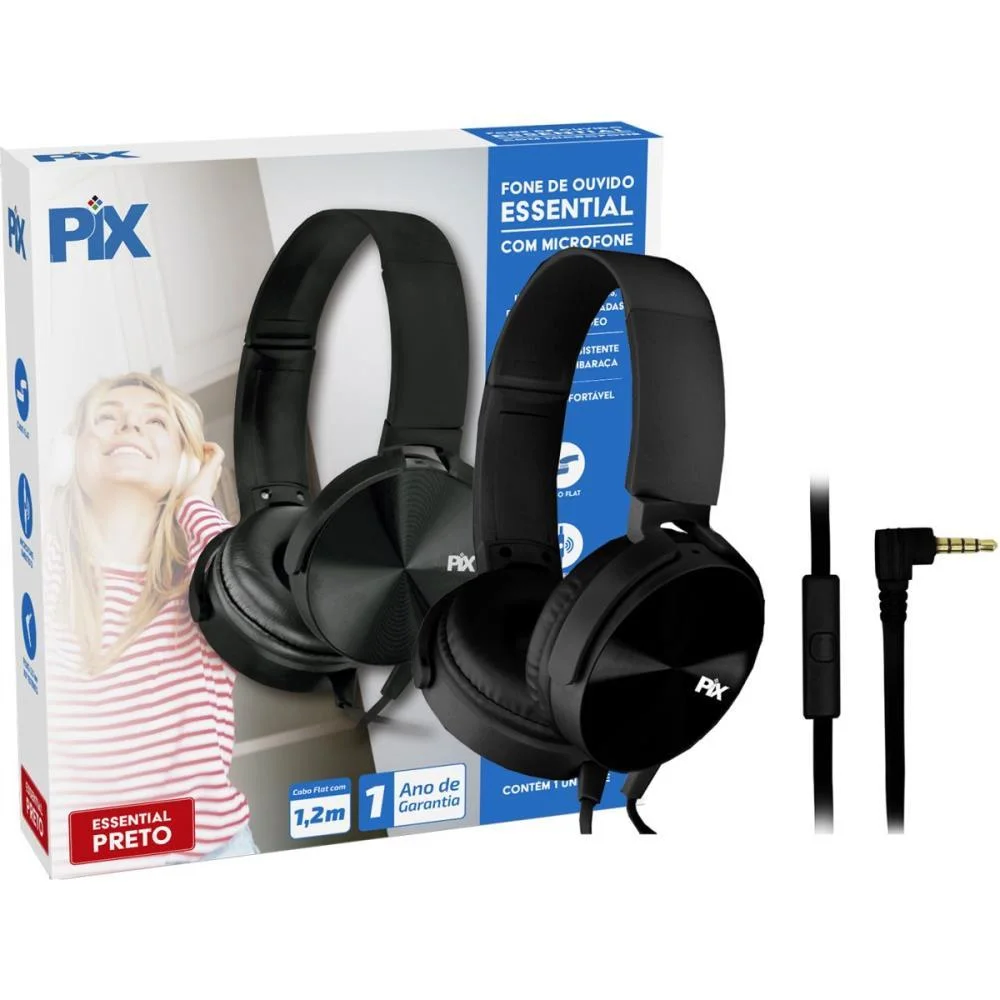FONE DE OUVIDO COM MICROFONE ESSENTIAL P2 CABO FLAT 1,2M PT SANTANA CENTRO (UNIDADE) - imagem 2